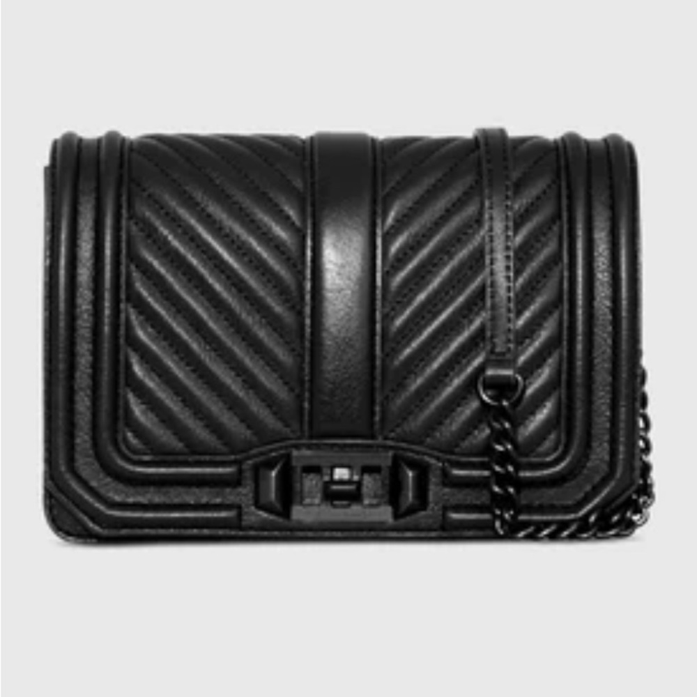 Chevron Quilted Small Love Crossbody. Black. Rebecca Minkoff.